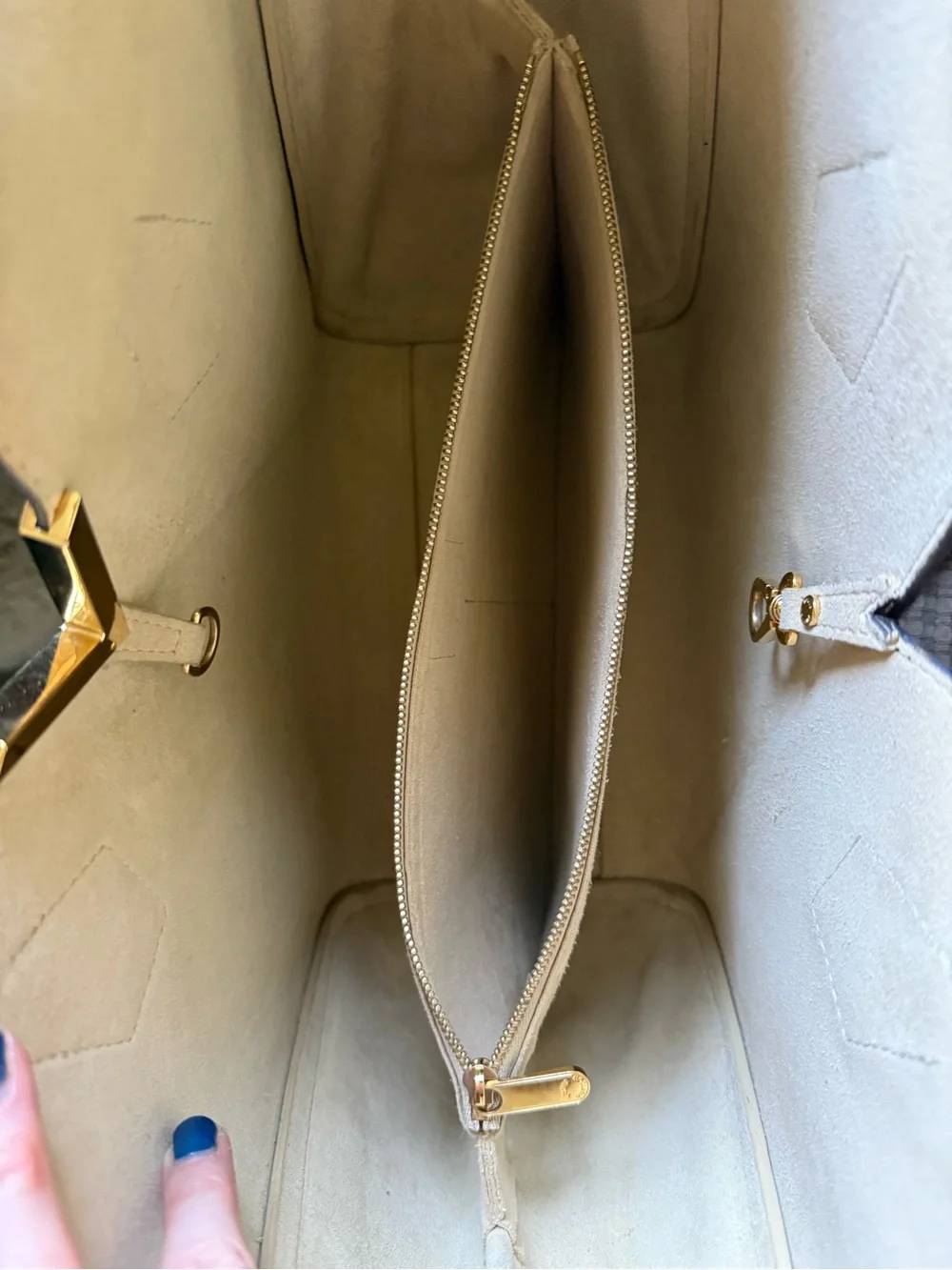 Louis Vuitton Two-Tone Monogram and Tan Leather Tote with Gold V Accent - Picture 5 of 8